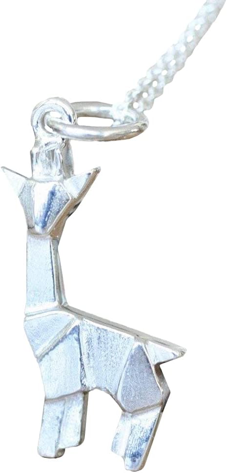 Origami Giraffe Necklace in Sterling Silver 925 with 16" Chain