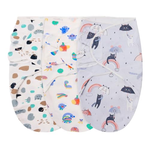 Image of YOPYCCD 3-Pack Baby Swaddle Sleep Sacks for Newborn 0-3 Months - Easy Adjustable Sack, Blanket Wrap, Essentials (Rainbow Magic Menagerie)