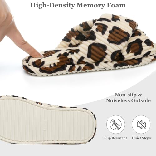 Image of GOEWY Slippers for Women Memory Foam House Bedroom Corduroy Crossbands Open Toe Slides Sandals Shoes Comfy Trendy Gift for womens Anti-Skid sole