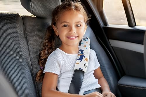 Medi Partners Gurtpolster Kinder 2 Stück Autogurt Polster Gurtschutz für Auto - 17x22cm 100% Baumwolle Minky Schulterpolster Kids Gurt Schutz Sicherheitsgurt (Boho Animals mit beige Minky)