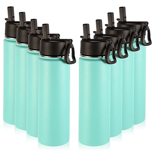 Image of Volhoply Insulated Water Bottles with Straw Bulk 8 Pack, 22 oz Stainless Steel Sports Bottle with Handle Lid, Vacuum Metal Travel Water Cups with Wide Mouth, Reusable Cold Water Flask(Mint,8 Set)