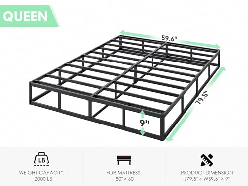 QEROMY Queen Box Spring - 9 Inch High Profile Box Spring for Queen Bed, Sturdy Metal Frame Mattress Foundation, Easy Assembly, Quiet & Noise-Free
