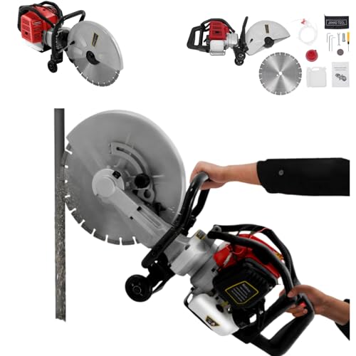 Gas Concrete Cutting Saw 14 Inch Portable Gas Masonry Cutting Saw 2 Stroke 52 CC Cement Wet Dry Cutter + Blade For Concrete Stone Masonry Lumber
