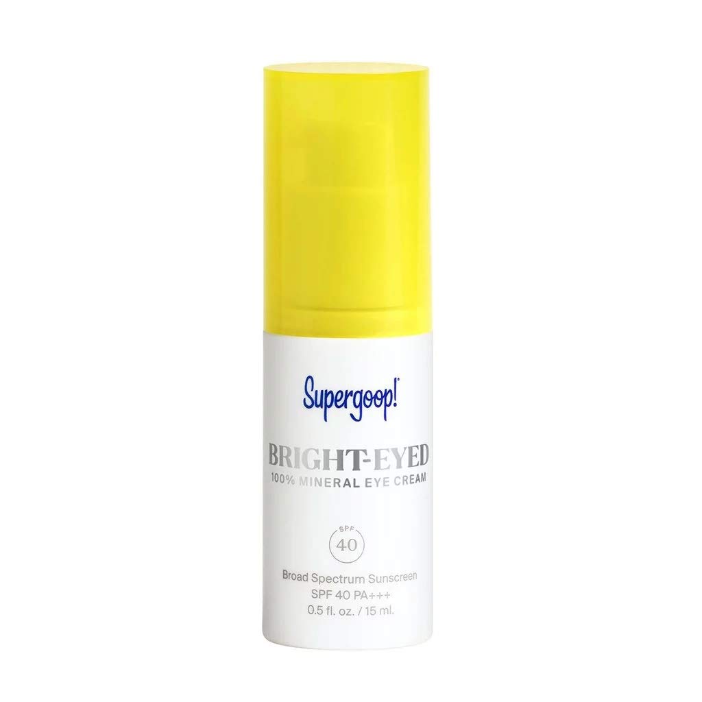Supergoop! Bright-Eyed 100% Mineral Eye Cream, 0.5 fl oz - SPF 40 PA+++ Hydrating & Illuminating Mineral Sunscreen - Under Eye Cream for Dark Circles & Puffiness - Revives Tired Eyes