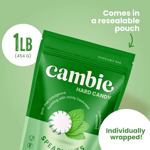 Image of Cambie Sugar Free Hard Candy, 1 lb of Sugar Free Candy Individually Wrapped, Spearmint (Pack of 3)