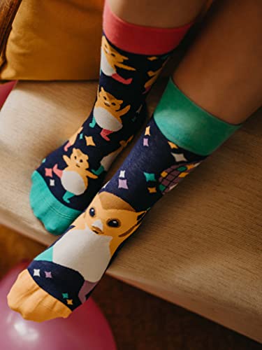 Dedoles Socken Unisex Damen Herren & Kinder Baumwolle viele lustige Designs 1 Paar Geschenk links rechts verschieden, Farbe Blau, Motiv Party-Hamster, Gr. 39-42