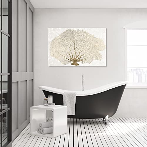 The Oliver Gal Artist Co. Nautical And Coastal Contemporary Wrapped Canvas Wall Art Gold Coral Fan Living Room Bedroom And Bathroom Home Decor 45 In X 30 In White And Gold #TOP4
