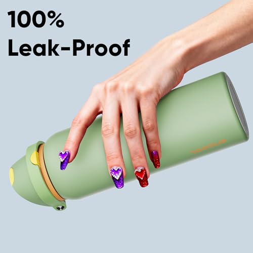 Image of Insulated Water Bottle with Straw - Encool Stainless Steel Water Bottle with Push Button Lid, Leak-Proof & BPA-Free, Keeps Cold for 24 Hours for Sports, Travel, Gym (40 oz, Lichen-Yellow)