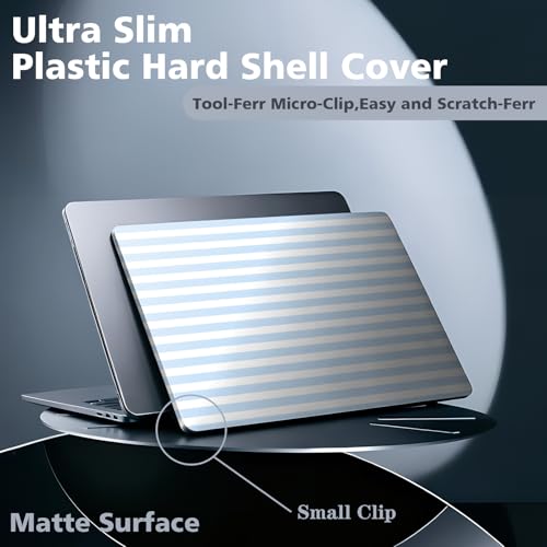 QIUPINGLI Compatible with MacBook Neo Case 13 inch 2026 Model A3404 with A18 Pro Chip Case,Anti-Scratch Laptop Hard Shell,Sturdy Protective Laptop Hard Shell & Keyboard Cover(Sky Blue-White Stripes) by QIUPINGLI - Used condition - Image 3