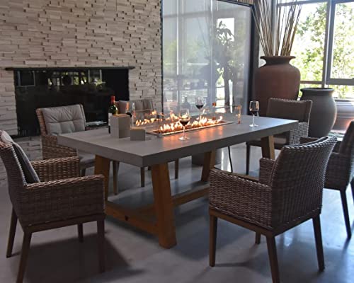 Ams Fireplace | Elementi | Workshop Fire Table And Dining Table Combo | Cast Concrete & Ashwood | Propane | Push Button Spark Ignition | Ofg201-Lp #TOP2
