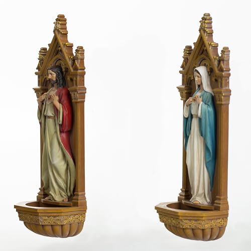 Estatuas Católicas del Sagrado Corazón de Jesús y Corazón Inmaculado de María, 9 pulg, Set 2 piezas miniatura 5