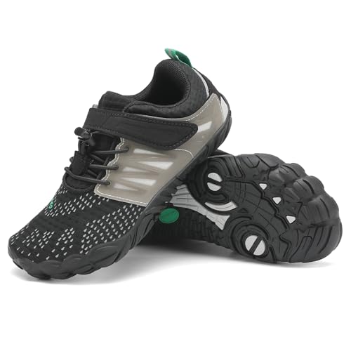 SAGUARO Kinder Barfussschuhe Jungen Aquaschuhe Mädchen Trekkingschuhe rutschfest Traillaufschuhe Atmungsaktiv Fitnessschuhe Outdoor Sportschuhe Schwarz B Gr.35
