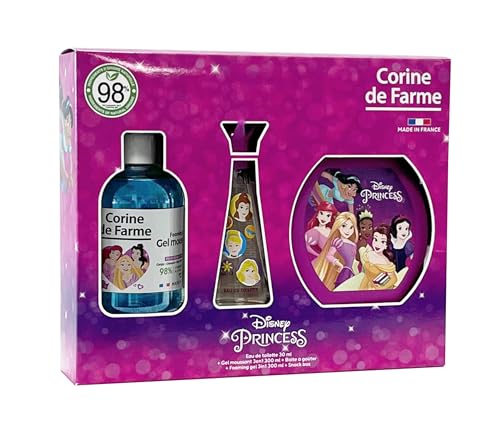 Corine de Farme - Cofanetto Principesse con Eau de Toilette 50 ml, bagno schiumogeno 300 ml e scatola per gustare - Regalo per ragazza - Profumo per bambini Profumo fragola - Gel fruttato 3 in 1