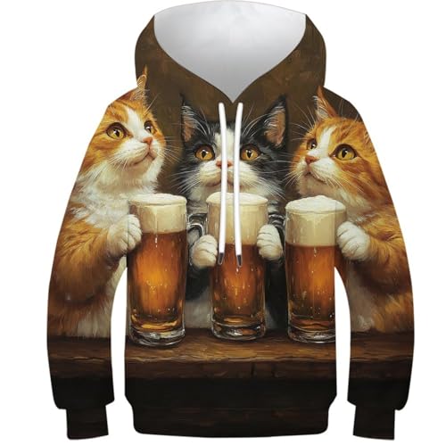 Sweat à capuche chat et bière pour enfant de 10 à 12 ans