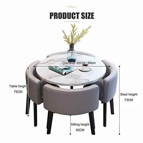 Kitchen Table And Chairs For 4, 5-Piece Compact Dining Room Table Set，Di 31/35.4Inch Faux Marble Pattern Top And 4 Pu Leather Upholstered Seat, Modern Diningroom Sets For Home & Kitchen, Living Room ( #TOP5