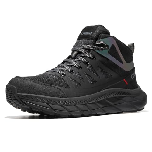 CIVHOM Mid-Top Hiking Boots for Men - Lightweight Athletic Trail Shoes, Breathable Upper with Reflective Design, Thick EVA Midsole & Durable Outsole, Black Outdoor Hiking Footwear(240)