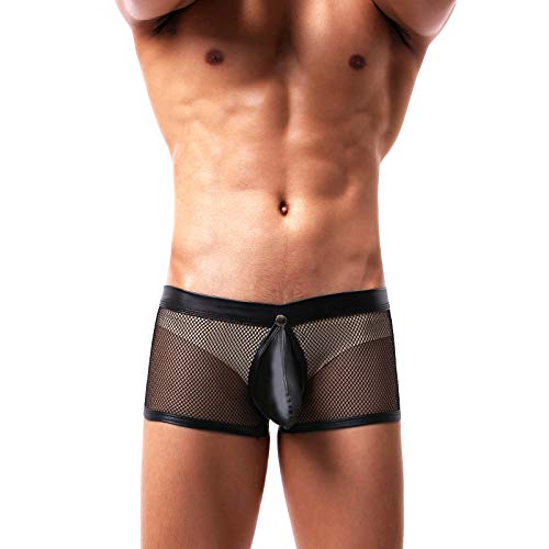 Arjen Kroos Men's Sexy Mesh Boxer Briefs Underwear Funny Buckled Pouch Trunks,Black-Ak2042,Medium #TOP1