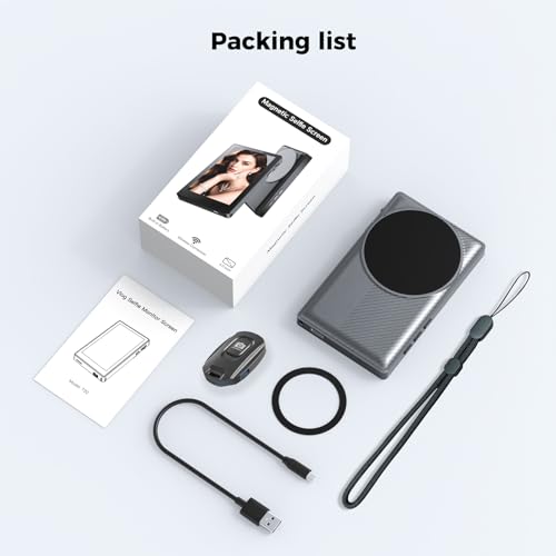 Selfie Monitor Screen for Phone with USB-C Remote Control, Magnetic Wireless Back Camera Mirroring 4K 30fps Recording, Speaker, 3 Brightness, for Vlog Live Stream(Not for iPhone17 Series&Google Pixel)