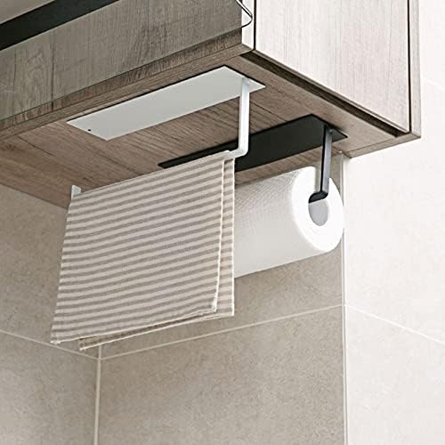 2PCS Kitchen Roll Holder, Toilet Roll Holder,Kitchen Paper Rack Wall Mounted,Kitchen Paper Towel Holder Under Cabinet, Paper Towel Roll Holder Self Adhesive No Drilling Required,Black+White