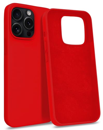 MyGadget Funda para iPhone 15 Pro en Silicona Rigida - Carcasa con Microfibra Interior - Case Resistente Antigolpes & Protectora - Rojo