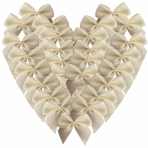 Micomon 50pcs 1.6-Inch Mini Bows for Crafts Satin Ribbon Bows in Cream Ivory Color Gift Appliques Craft for Christmas Decoration(Ivory)