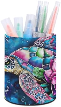 Colorful Turtle PU Leather Round Pen Holder for Home Office image 5