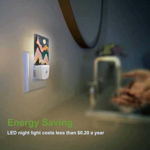 Image of LED Night Light,Mountains Night Sky Moon Colorful Illustration LED Night Light Plug into Wall with Dusk to Dawn Light Sensor White Energy Efficient Nightlight for Hallway Living Room Kitchen