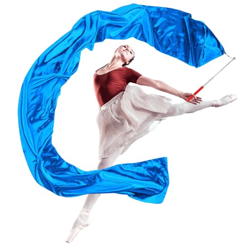 RoundFunny 1 Pcs 98" Dance Streamer with Rod for Worship, Lake Blue