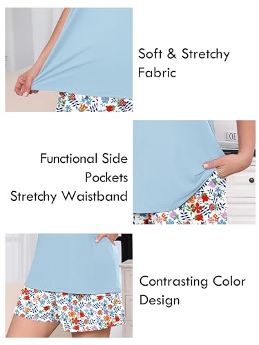 AusLook Plus Size Pajama Set for Women 2 Piece V Neck Short Sleeve Loungewear 3X Set with Pajama Printed Shorts Summer Sleepwear Loose Fit 1X-5X — view 4