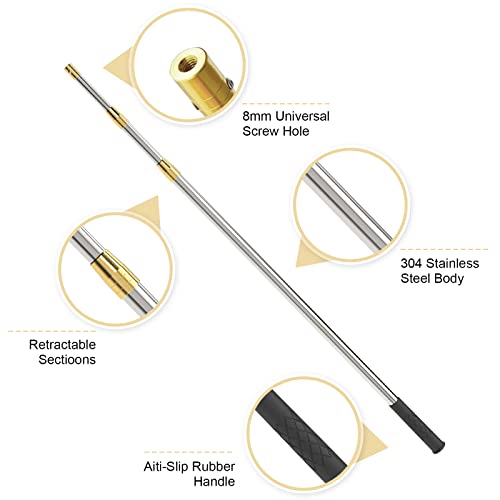 Cyfie 9.4 Ft Retractable Fishing Gaffs, Stainless Steel Fish Gig Gaff with 8mm Screw, Telescopic Gig Pole for Flounder Frog Gigging, Capable for Fishing Hook Harpoon (9.4 Feet Extending Pole)