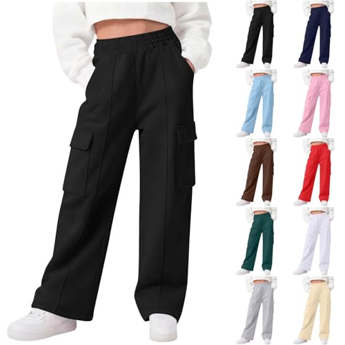 Wide Leg Cargo Sweatpants for Teen Girls Fashion Fleece Lined Baggy Sweat Pants Kids Workout Active Joggers Black Wide Leg Sweatpants Girls Size 7 Years