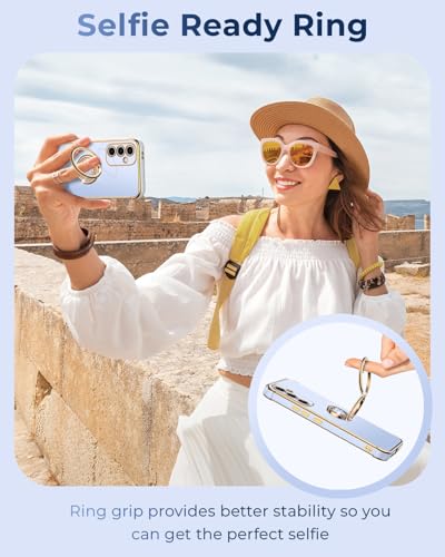 Image of XYZ for Galaxy S25 FE Case with Stand - Phone Case with Double Ring Kickstand - Women Girls Bling Luxury Protective Phone Cover Heart for Samsung S25 FE 5G, Blue