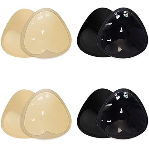 SKENGWEL Inserts Bra Pads 4pair Self Adhesive Bikini Pad High Push Breast Enhancer (Black and Skin Color) for Swimsuit and Bikini Cover