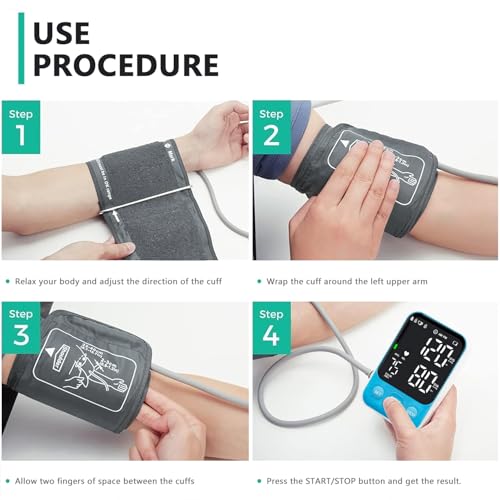Image of Blood Pressure Monitor Upper Arm Monitors for Home Use BP Machine with 2x120 Reading Memory Adjustable Arm Cuff 8.7 inch-15.7 inch Large Display with LED Background Light Storage Bag Light Blue