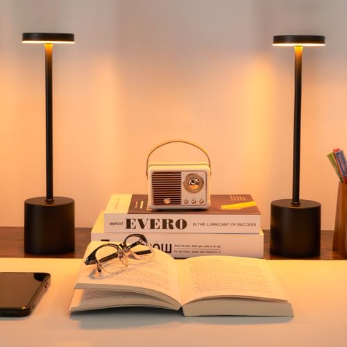 La Mejor Recopilación de Lámparas ambientadoras - los preferidos. 48 TECHVIDA Lámpara de Mesa Inalámbrica, Paquete de 2 lámpara de Computadora Recargable con Atenuación Táctil Continua de 3 Colores, Para Exterior, Mesita Noche, Jardin, Salon,...
