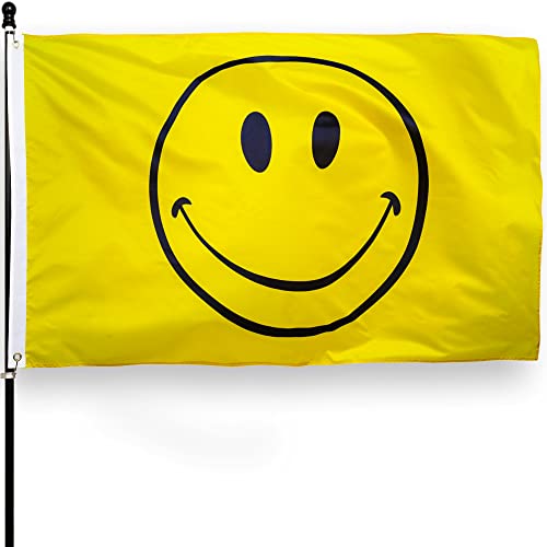 Danf Happy Face Flag 3X5 Ft Thick Polyester, Fade Resistant, Brass Grommets, Canvas Header, Double Sided Smile Flags 3 X 5 Feet #TOP22