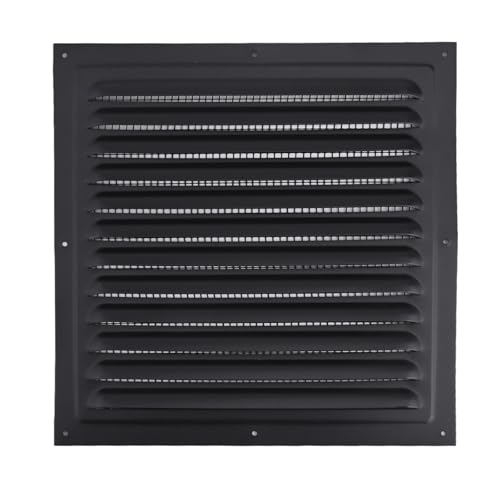 UTTASU Griglia di ventilazione in metallo per parete esterna, 250 x 250 mm, nera, con rete in nylon per ventilazione di aspirazione e scarico