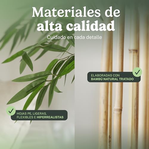 MAIA SHOP Bambú Artificial 105 cm con Cañas Naturales, Planta Artificial Realista de Interior para Decoración de Hogar, Oficina, Hotel o Eventos, Árbol Decorativo Verde - imagen 5