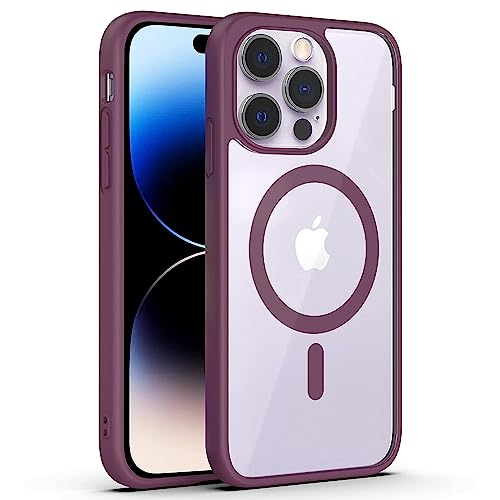 Image of JUMPSTART iPhone 14 Pro Silicone Back Cover Mobile case with MagSafe Wireless Charging case magsafe Charger|Magnetic Clear Slim Thin Bumper Phone Cover for iPhone 14 pro -WineRed