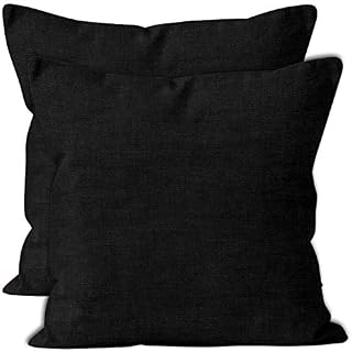 Encasa Homes Chenille Cushion Covers 2 pcs Set - Black - 50 x 50 cm Textured Solid Colour, Soft & Smooth, Square Accent Decorative Cushion for Couch, Sofa, Chair, Bed & Floor