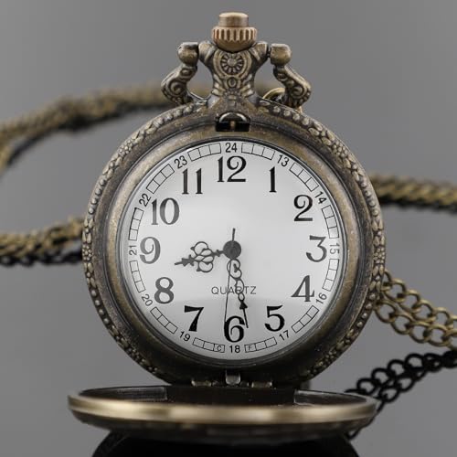 Image of Tiong Vintage Pocket Watch Engraved Cowboy Skull Wolf 3D Pattern Arabic Numerals Quartz Pocket Watch with Chain Best Gifts