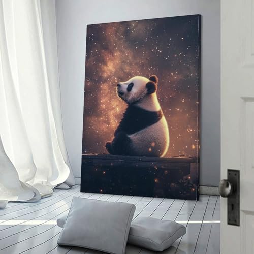 Tableau panda sous les étoiles POLIUAWS pour déco chambre et bureau 60x90cm