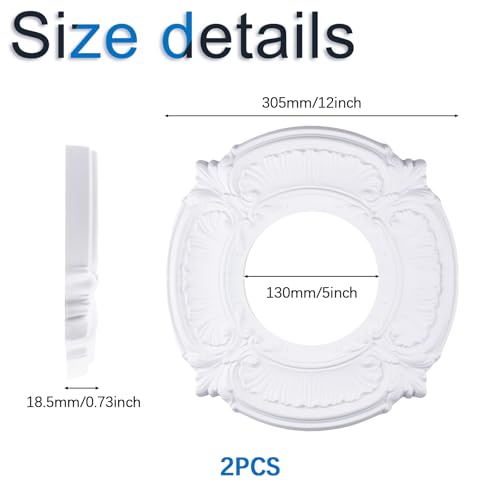 Image of INCREWAY 2pcs Split Lighting PU Ceiling Medallion Ceiling Cover Plate Ceiling Fan Medallion Home for Light Fixtures Ceiling Light Trim, 12 Inch OD x 5.3 Inch ID