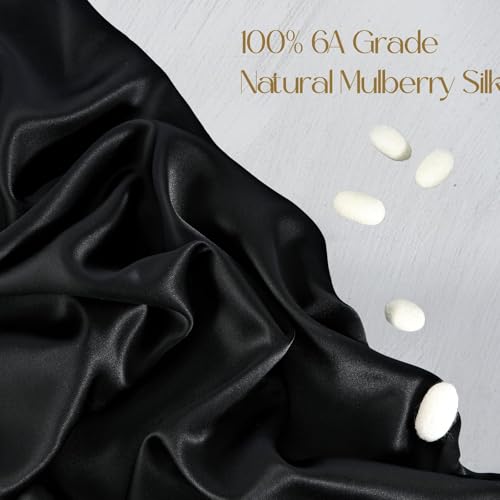 ZIMASILK 100% Pure Mulberry Silk Pillowcase for Hair and Skin Health,Soft and Smooth,Both Sides Premium Grade 6A Silk,600 Thread Count,with Hidden Zipper,1pc (Queen 20''x30'',Black)