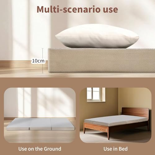 مرتبة جويدر ثلاثية الطي من إسفنج الذاكرة، 190 × 90 × 10، مرتبة فردية محمولة على الأرض مع غطاء قابل للغسل، قابلة للطي للسفر والتخييم واليوغا (190 × 90 × 10)