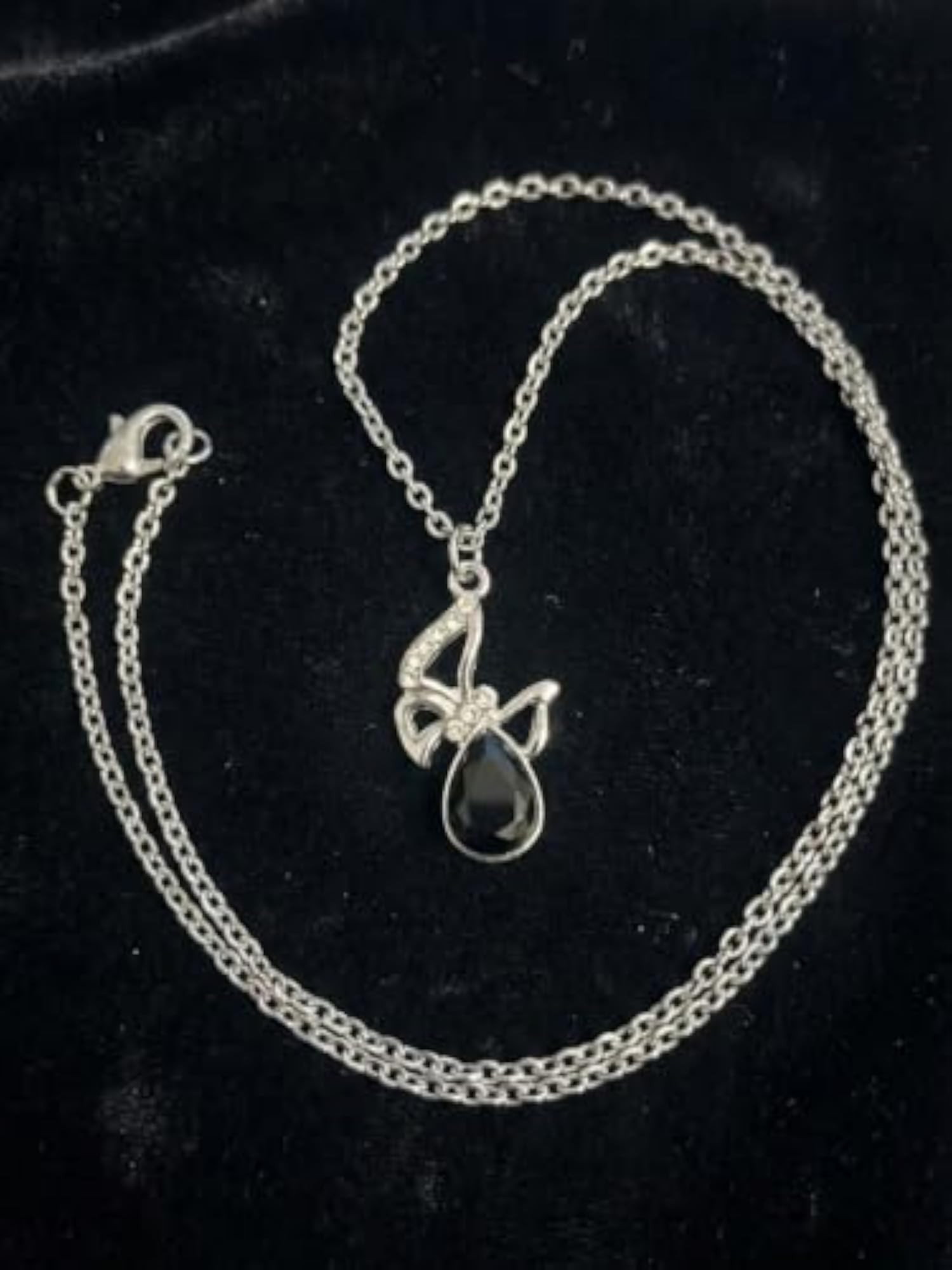 Women's Silver Black Teardrop Stainless Steel Pendant Necklace