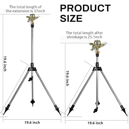 Image of HASTHIP Garden Rotating Water Sprinkler - Universal Metal Nozzle with Stainless Steel Tripod - Mobile 360 Adjustable Garden Irrigation System - Garden Sprinkler for Garden Lawn, Flower Bed