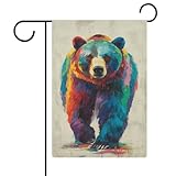 Bunte Grizzlybär-Gartenflagge, saisonale Feiertage, Jute, doppelseitig, Haus, Hof, Außenflaggen, 32 x 47 cm
