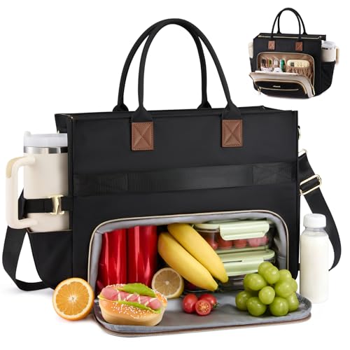 LOVEVOOK Lunch Tote Bag for Women 3 in 1 Work Bag with Insulated Lunch Compartment 15.6inch Laptop Bag with Large Cup Holder for Office College Casual Teacher Nurse