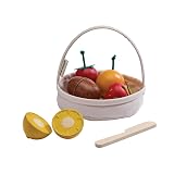PlanToys® Wooden Berry & Citrus Basket | Montessori Pretend Play Fruit Set for Cutting, Mixing & Serving | Fine Motor Skills, Social Interaction & Eco Friendly Play Food Toy